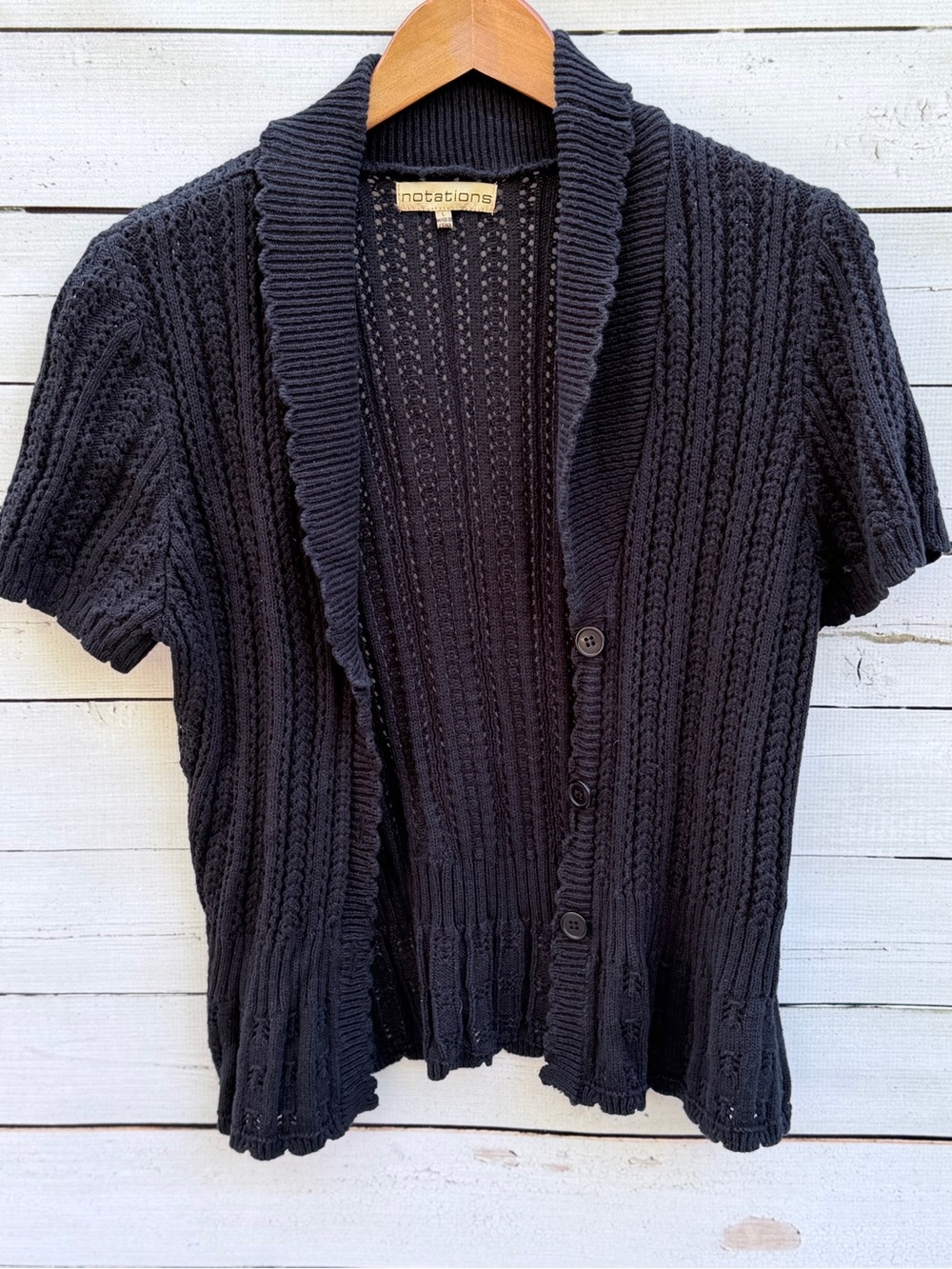 Notations Black Short-Sleeve Open-Knit Cardigan Sweater - Picture 2 of 5